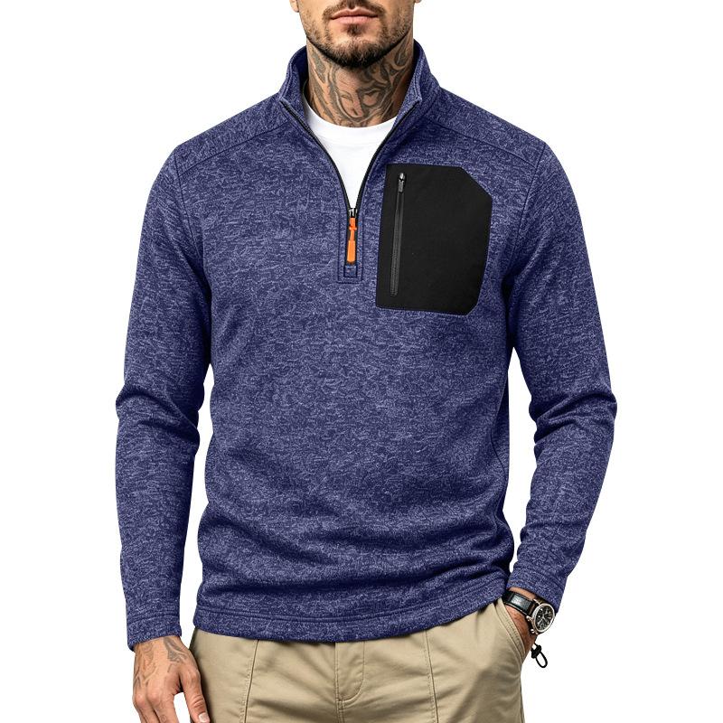 Men Casual Quarter Zip Fleece Sweatshirt Stand Collar Long Sleeve Pullover Outdoor Workout Daily Tops