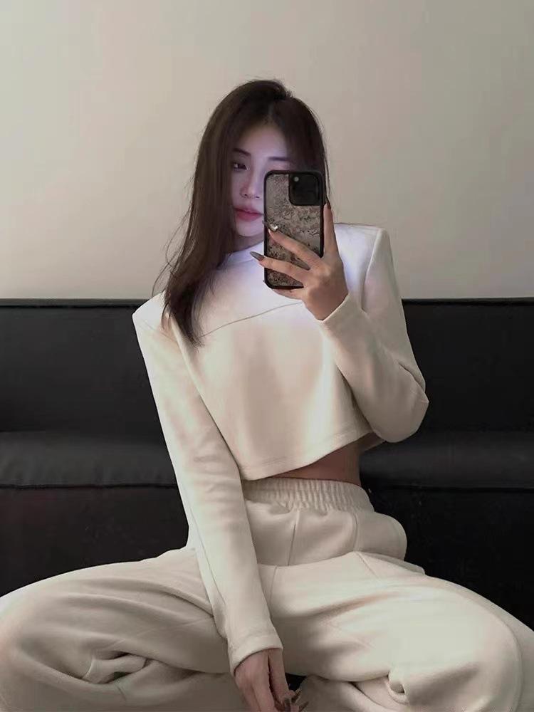Women's Spring/Autumn High-End Fashion Set: Casual Sweatshirt & Wide-Leg Pants Two-Piece