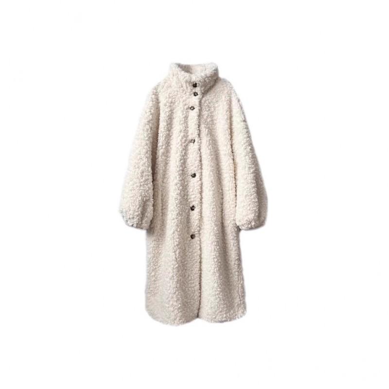 Womens Faux Fur Coat Long Sleeve Mid-Length Elegant Winter Outerwear In Cream Coffee