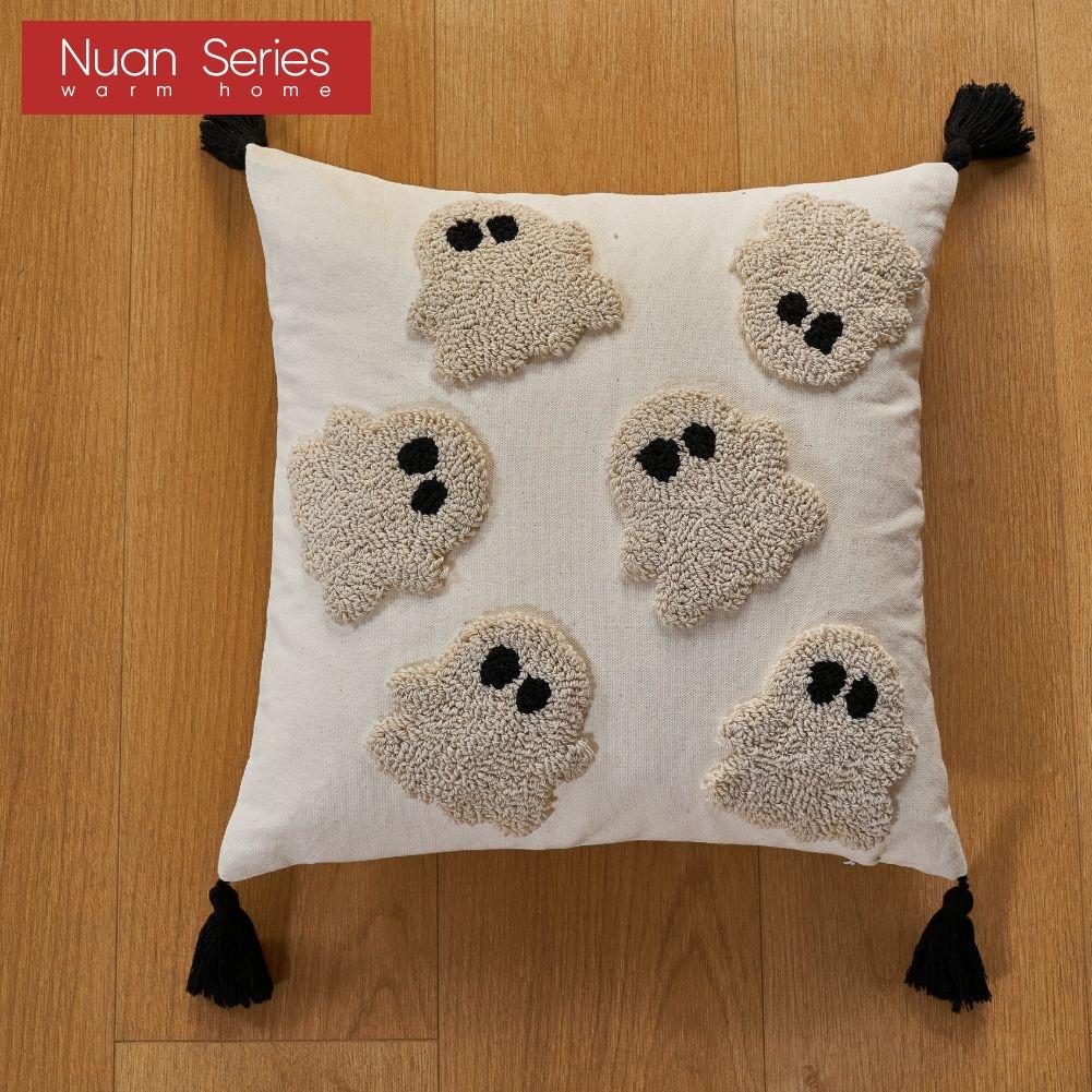 1PC Nuan Series Halloween Cartoon Pattern Pillowcase with Polyester Cotton Embroidered Cushion Cover for Sofa Living Room Bedroom Home Decor