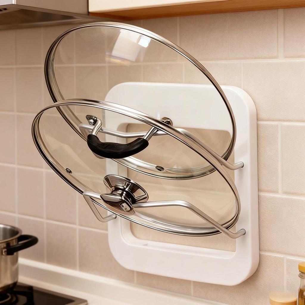Pot Lids Organizer Rack Wall Mounted Kitchen Storage Shelf No Drilling Adhesive Cutting Board Holder for Home Dormitory Hotel