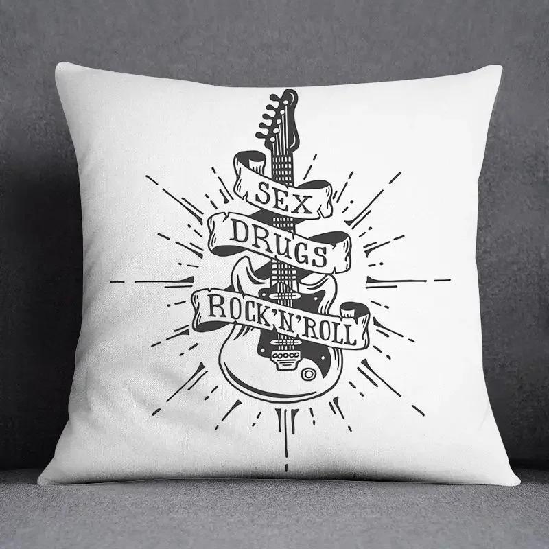 Musical Note Guitar Series Pattern Home Decoration Pillow Case Square Office Cushion Cover