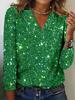 Haut tendance et élégant à col en V et manches longues avec paillettes
