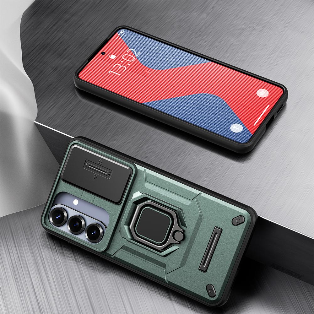 KEYSION Shockproof Armor Case for Samsung S26 Ultra 5G Slide Camera Lens Protection Ring Stand Phone Cover for Galaxy S26+ Plus