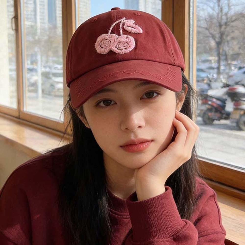 Sunscreen Embroidered Peaked Hat Korean Style Sunshade Casquette Cherry Baseball Cap Outdoor