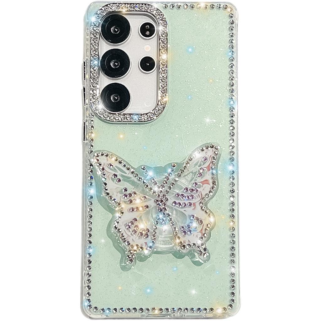 Flash Diamond IMD Butterfly Holder Mobile Phone Case for Samsung S25ULTRA Niche A56/A55 Girl Style A17