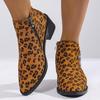 Autumn 2025 Chunky Heel Leopard Print Short Boots: Women's Plus Size Pointed Toe, British Style, Medium Heel Fashion