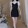 Dress women's summer new Korean version niche design sense advanced sense slim and thin fake two-piece skirt tide