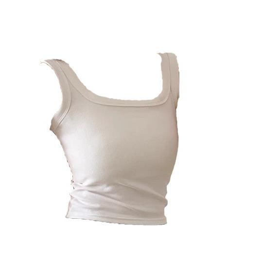 Douyin Women's Cotton Camisole: Threaded, Sleeveless, Slim Fit, Side Coverage Vest to Prevent Exposure