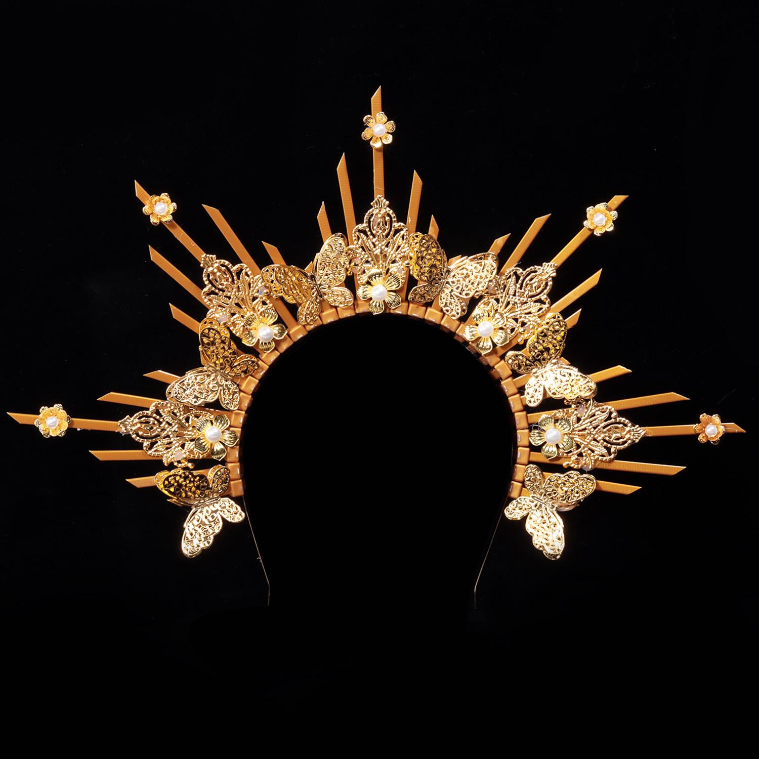 

Women Crown Halo Headpiece Wedding Headwear Cosplay Girls Sun Goddess Pearl Halloween Carnival Party Headdress Costume Props