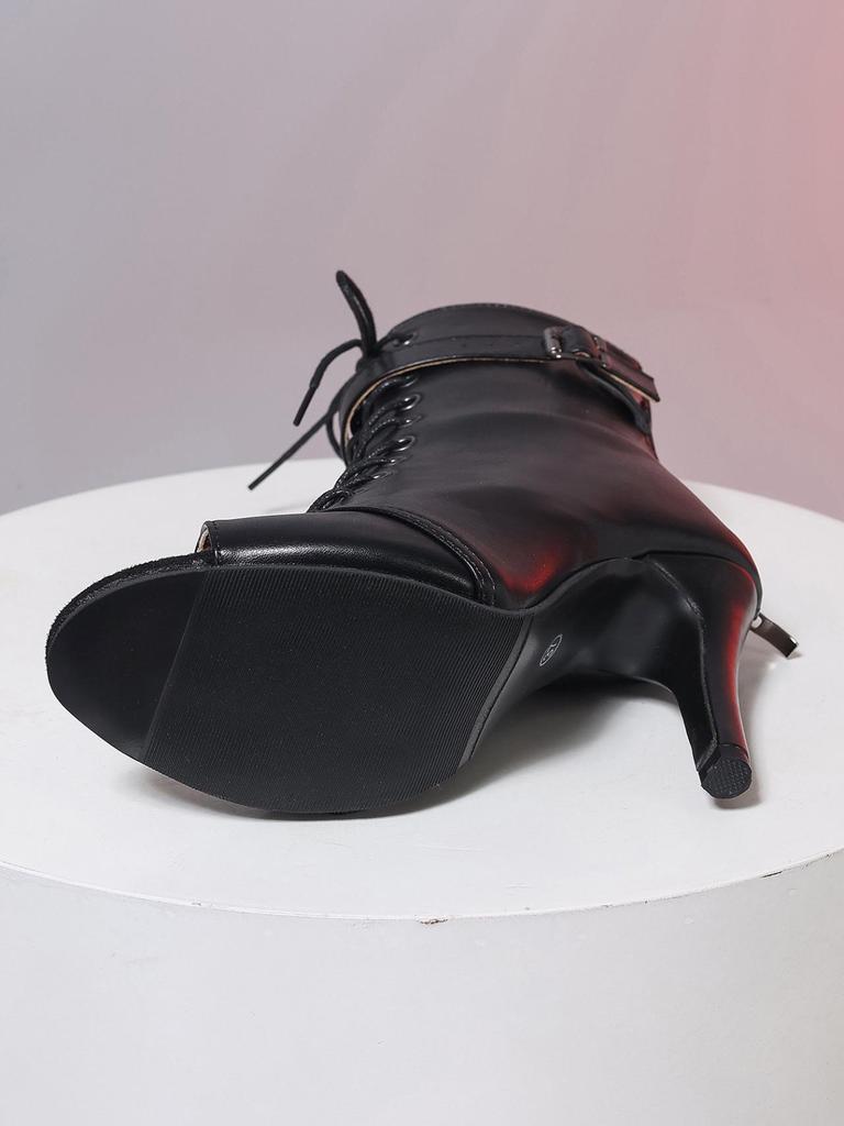 Women's Size 43 Open-Toe Lace-Up High-Heel Booties for Jazz Dance
