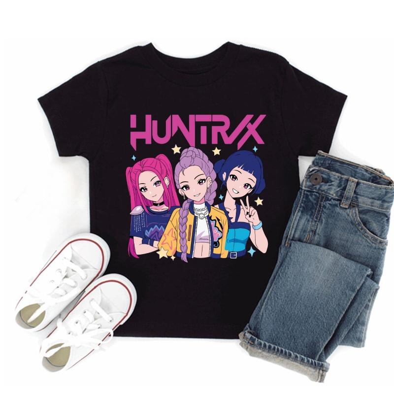 Hot Sale Kpop Demon Hunters Print Fashion Kids T-shirt Baby Boys Girls Clothes Summer Children Cotton Short Sleeve Black T shirt