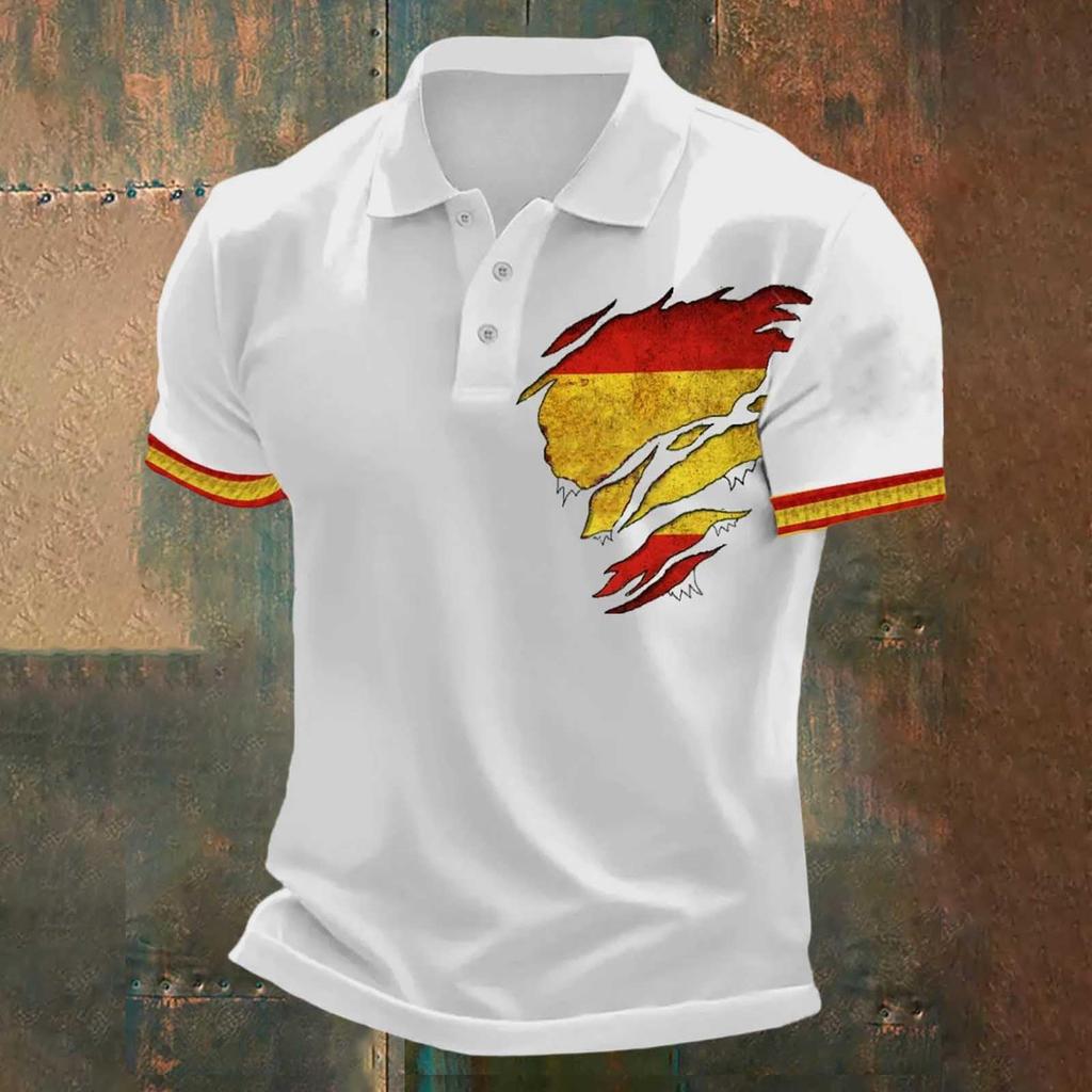 Men's Classic Polo Shirt Football Jersey Spain Inspired Design Soccer Apparel Short Sleeve Button Collar Top for Sports and Casual Wear