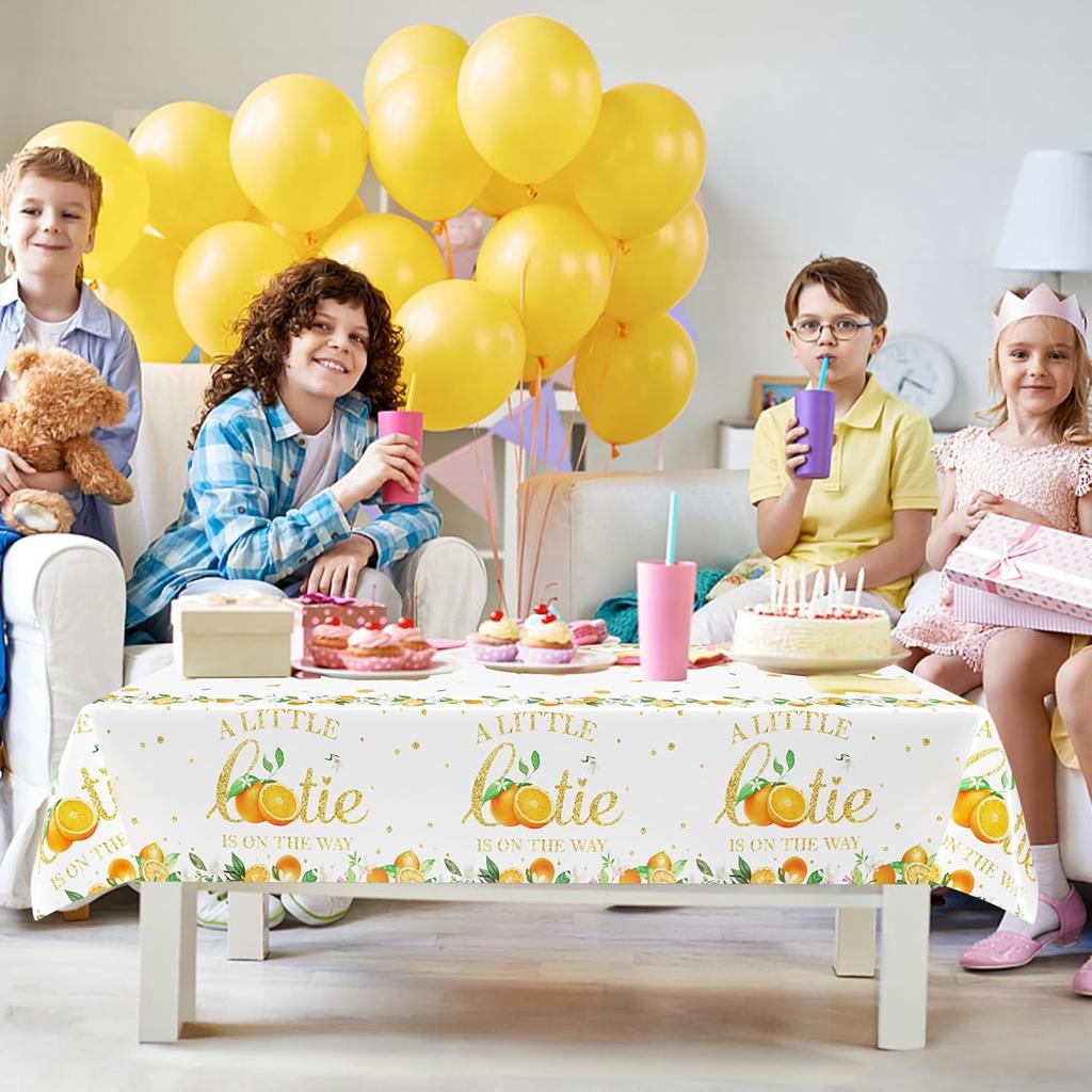 3 Pcs Little Cutie Tablecloth, 54 * 108 Inch Orange Tablecloth, Fruit Plastic Tablecover for Boys and Girls Birthday Party, A Little Cutie is on The