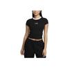 Womens Slim Cropped Tee With Color Block Neck Design Comfortable Round Neck Short Sleeve T-Shirt Women Tops Black HF8820-010