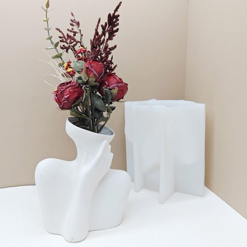 Succulent Flower Pots Mold Abstract Human Pen Holder Silicone Mould Plaster Planter Epoxy Resin Molds for DIYs Enthusiast