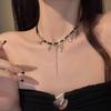 Punk Star Pentagram Necklace for Women Fashion Inlaid Rhinestone Tassels Choker Black Rope Necklace Y2K Style Accessories Gifts