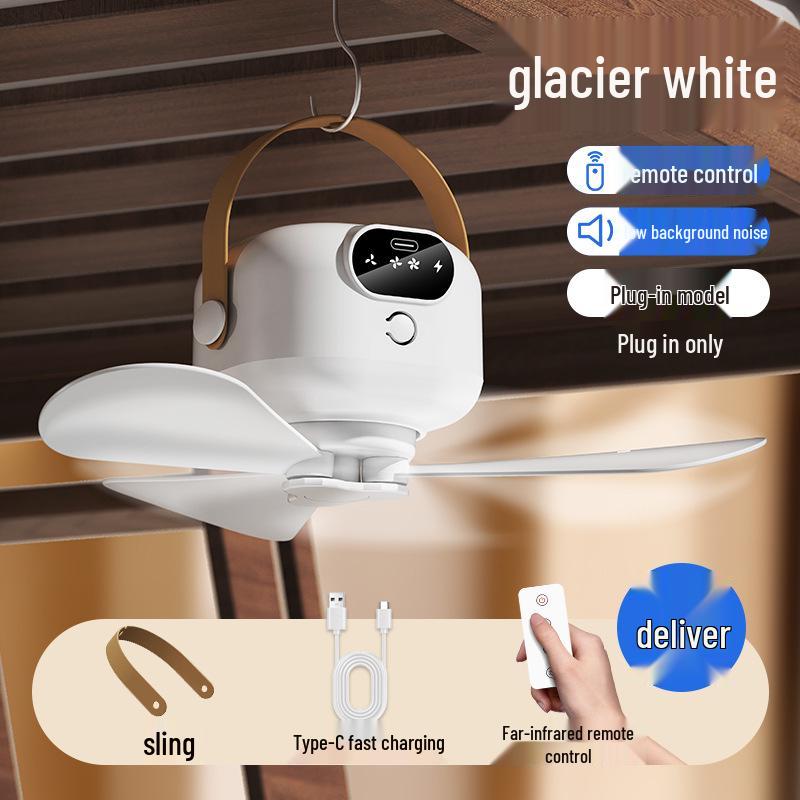 USB Rechargeable Ceiling Fan with Night Light & Remote Control for Dorms and Small Spaces