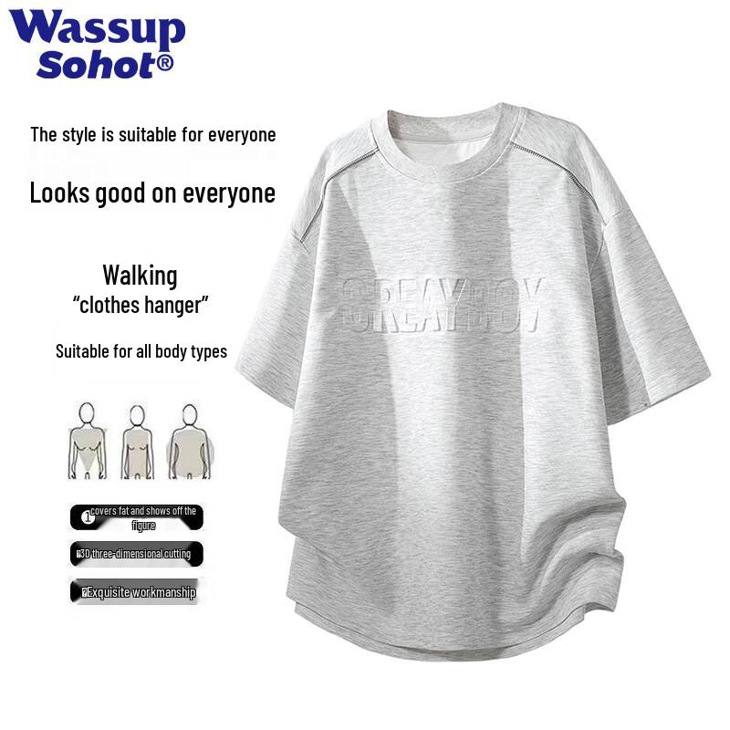 Wassup Sohot Men s American Casual 3D Letter T-Shirt L хизер серый