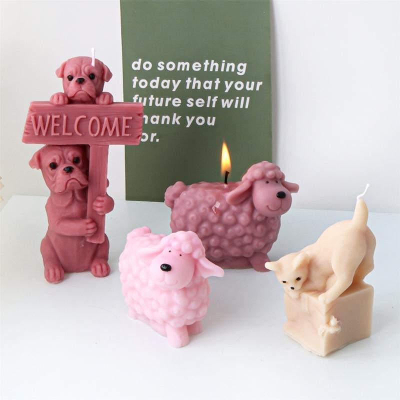Animal Cats Dog Shaped Silicone Candle Molds, Epoxy Resin Silicone Molds for Making Candle Soap Plaster Decorations