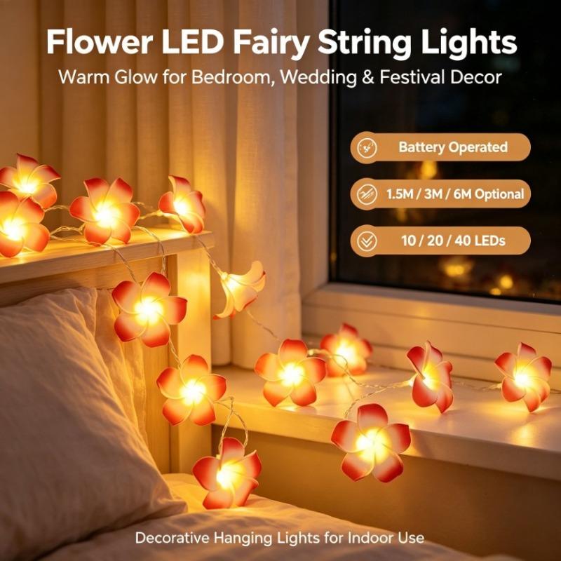 Flower Light String Battery Operated 1.5/3/6m 10/20/40leds Fairy Lights Decorative String Room Decor Lights for Bedroom Weddings Festivals