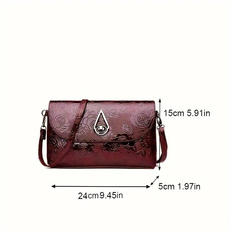 Lady Evening Party Clutch Rose Flower Embossed Sling Bags Elegant Mother Shoulder Purse Flap Crossbody Bag