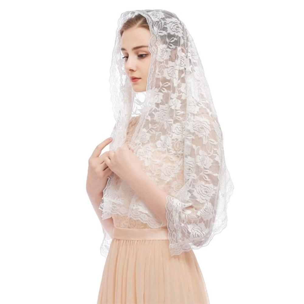 Breathable Wedding Lace Shawl Lace Trim Mantilla Headwear Scarf Veil Prayer Shawl for Woman