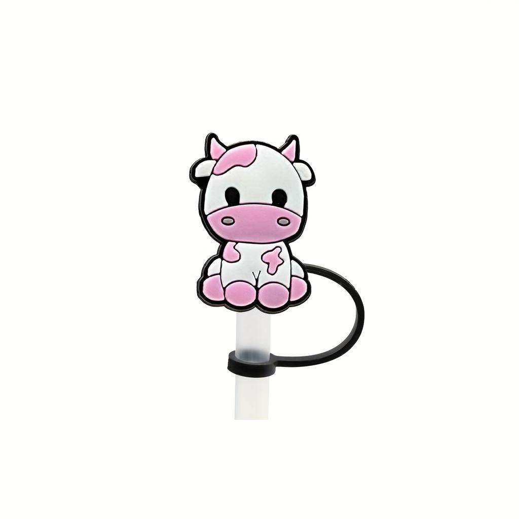 10Pcs Cow Straw Tips Cover, Straw Covers Cap For Tumblers, Cartoon Cow Reusable Drinking Straw Toppers, Drinking Straw Plugs, Kitchen Accessaries