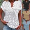 Women's Summer Floral Embroidered Top V-Neck Button Decorated Short Sleeve Casual Fashion Top