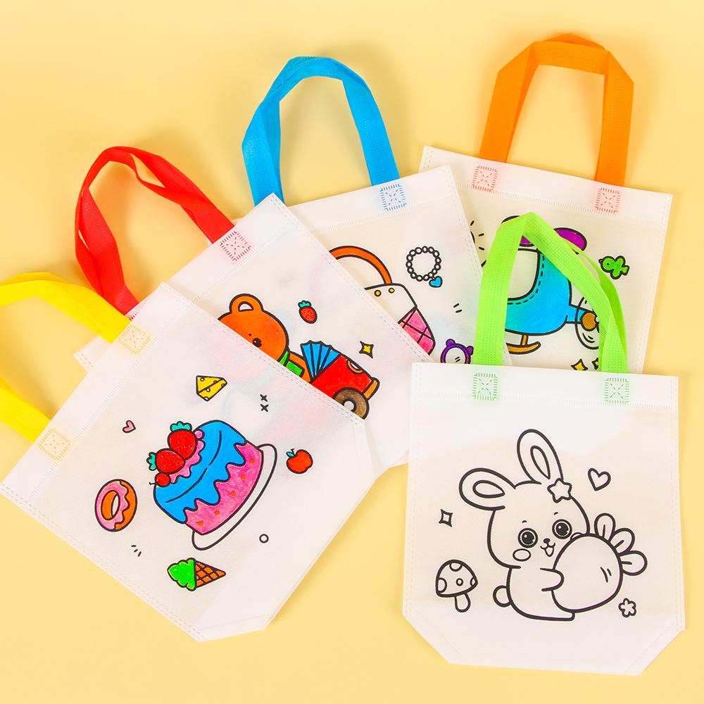 Kids' DIY Cartoon Painting Tote Bag - Non-Woven Fabric for Kindergarten Art