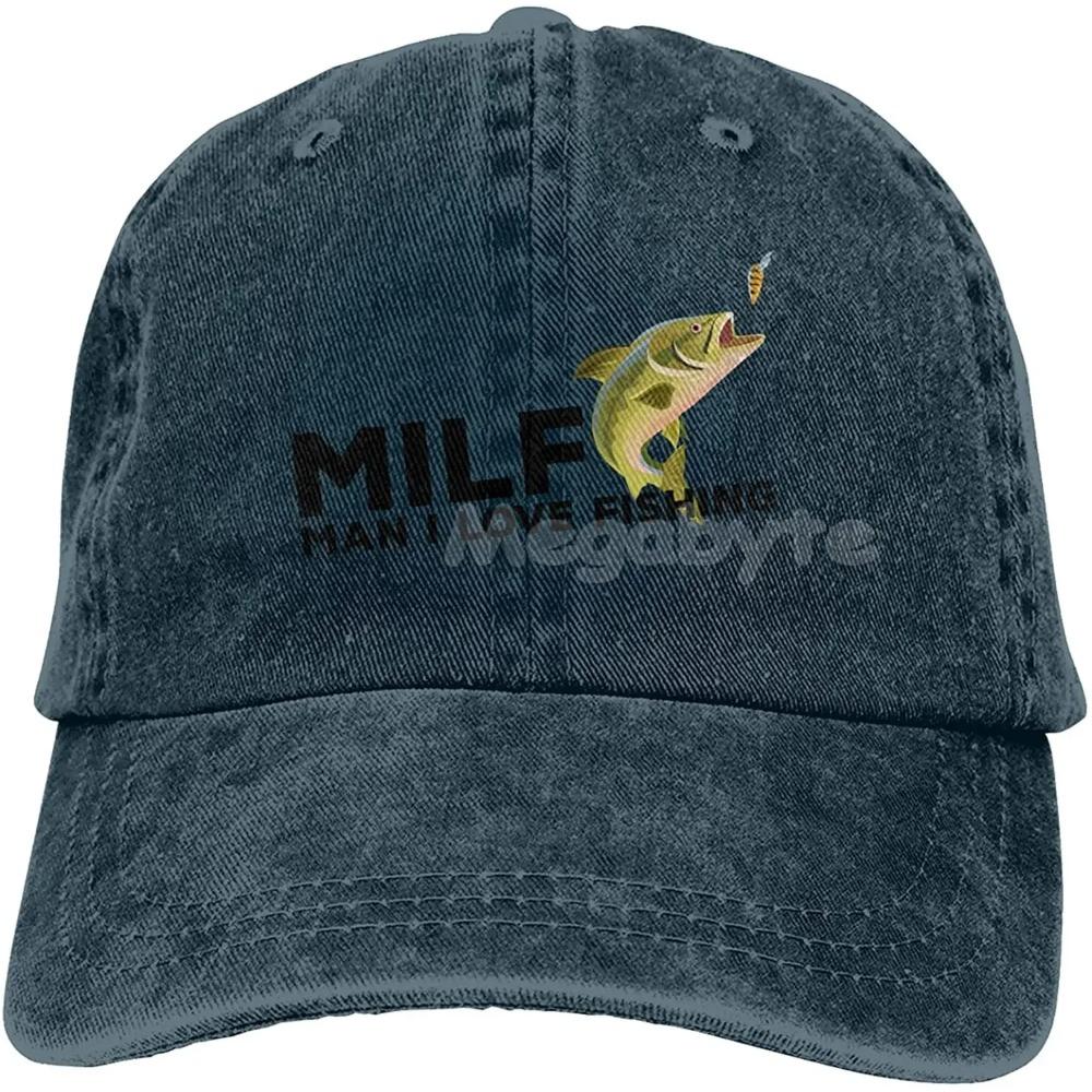 Milf Man. I Love Fishing Hat Men Women Adjustable Trucker Fashion Washed Denim Caps for Outdoor Black Baseball Cap