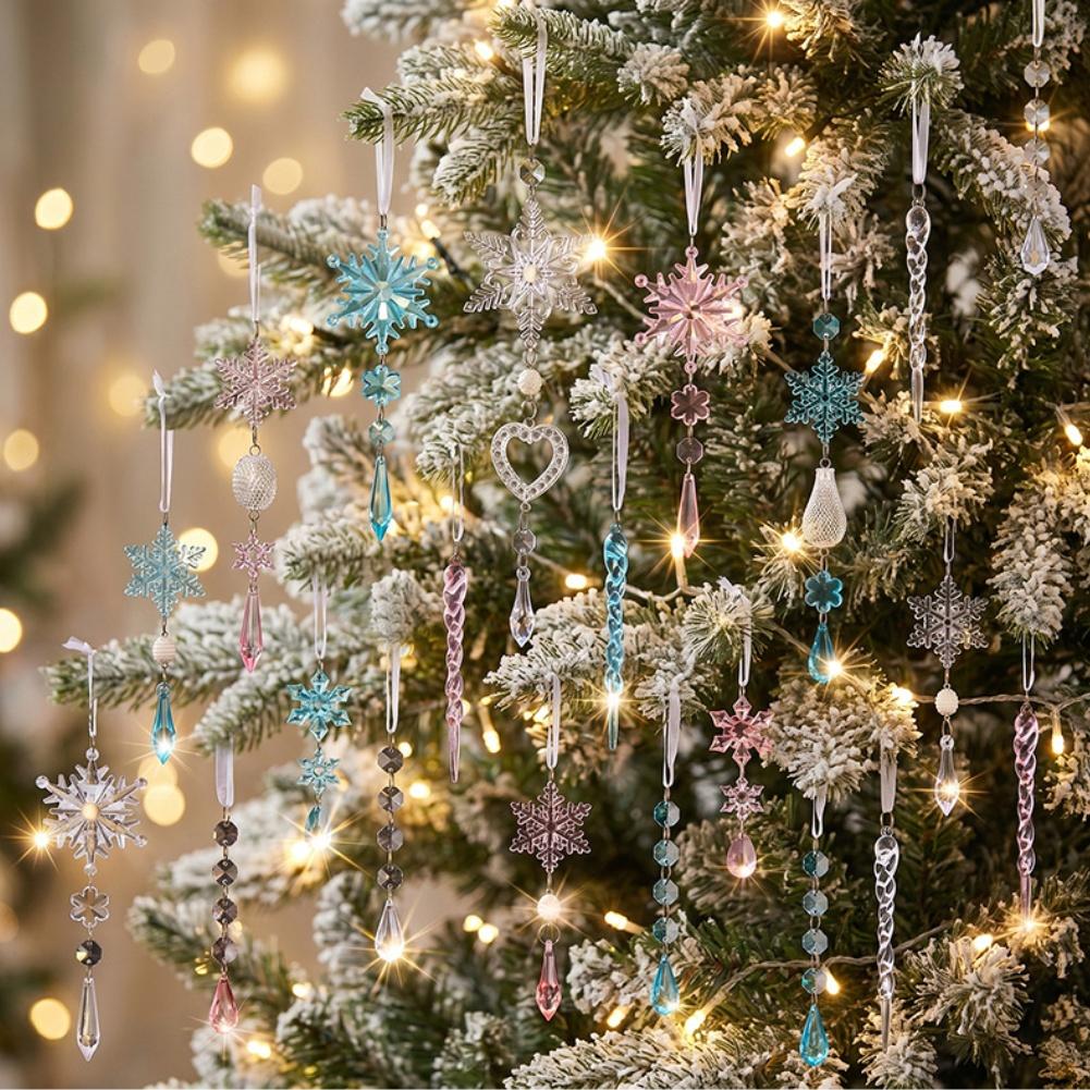 For Acrylic For Christmas Ornaments 21PCS for Tree Decoration Festive Hanging Ornament Set Transparent Pink Blue