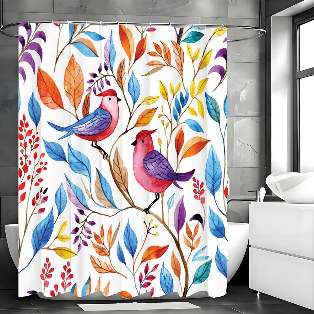 

Colorful Leaf Bird Shower Curtain, Bathroom Decorative Shower Curtain, Waterproof Shower Curtain with Hooks 90*180cm