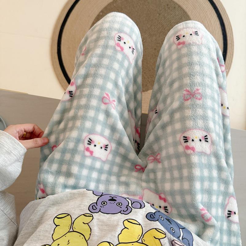 Damen Cartoon Flanell Fleecegefütterte Pyjamahose - Warmer Herbst-/Winterstil