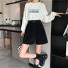 Women's High-Waisted A-Line Corduroy Shorts with Long Boots - Slimming Outerwear for Autumn/Winter, Petite Fit