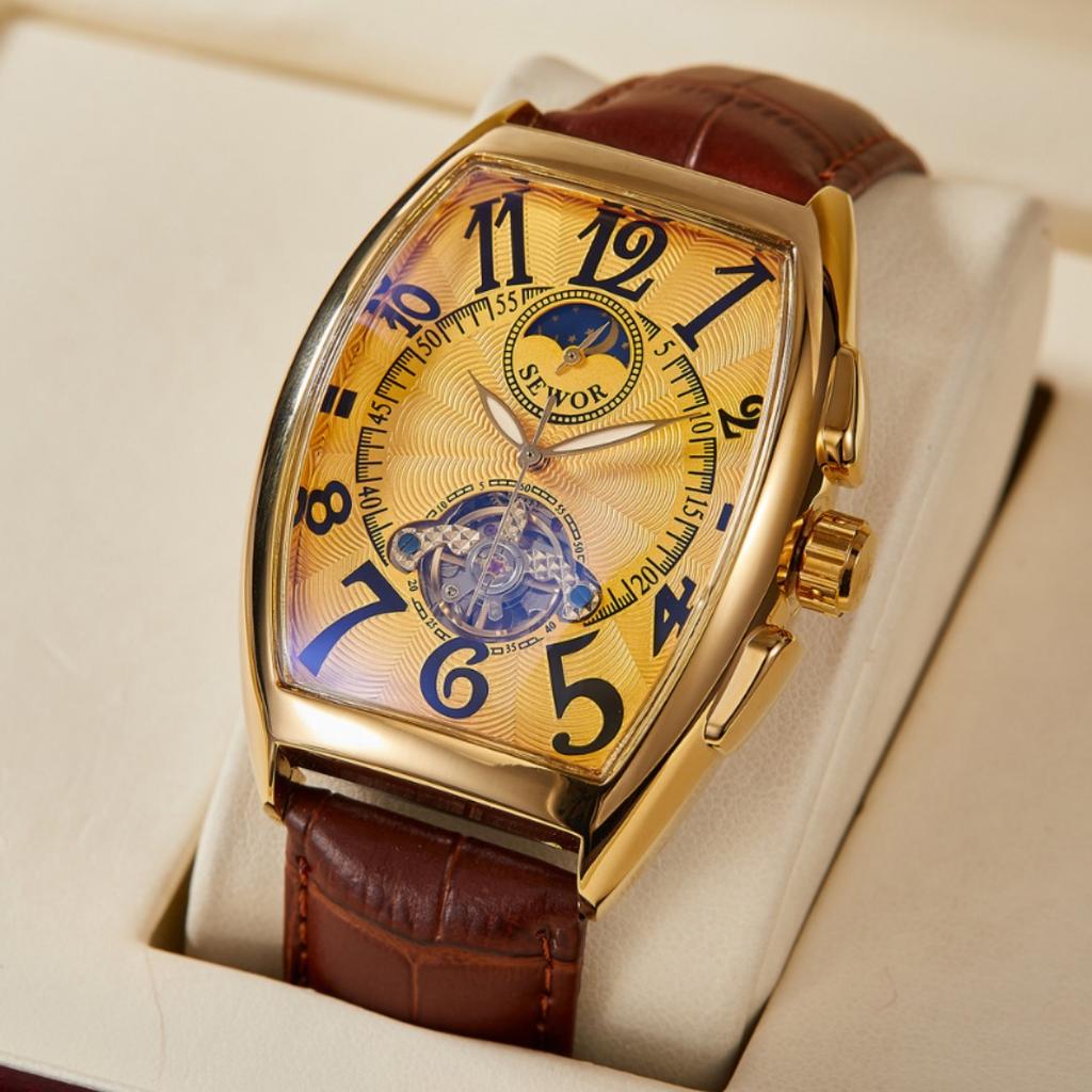 Men'S Mechanical Watch Waterproof Wine Barrel Type Hollow Belt Men'S Watch Personality Social Guy Men'S Watch