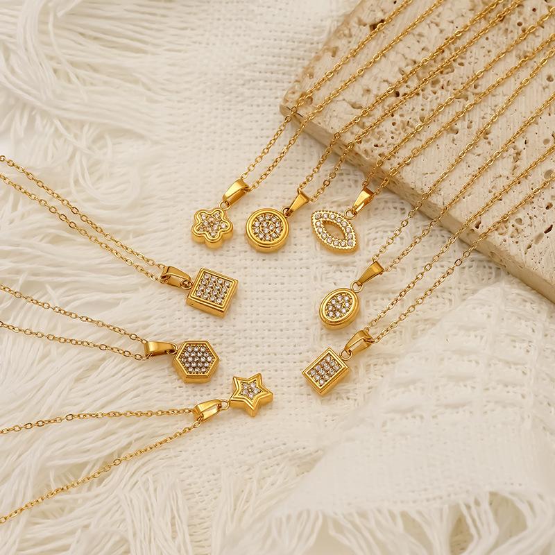 Premium Titanium Steel Necklace Female Simple Pentagram Geometric Diamond Clavicle Chain