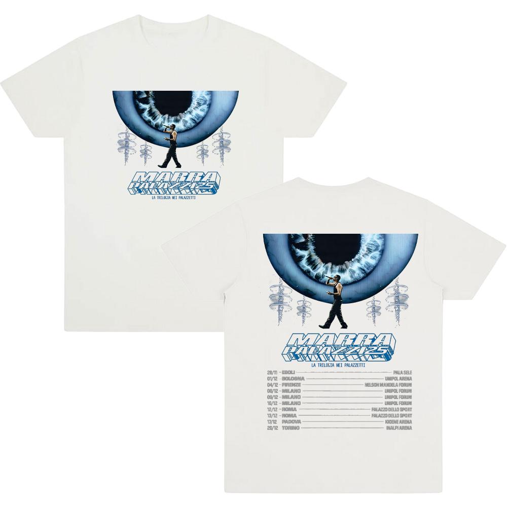 Marracash Palazzi 25 Tour T-shirty Moda Bawełna Odzież Uliczna Kobiety Mężczyźni Pop Oversize T-shirt Graficzny Dwustronny Streetwear