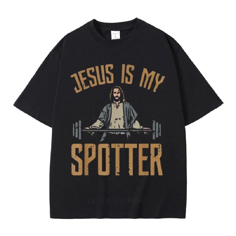 

Funny Jesus Is My Spotter Christ Gym T Shirt Men s Harajuku Vintage T Shirts Cotton O-Neck Oversized T-shirts Streetwear Unisex XXXXXL чорний