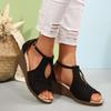 Fashion 2025 Sandals Buckle Strap Shoes Open Toe Summer Heels Clogs Wedge Large Size New Low Peep Spring Fashion Girls Platform Velvet