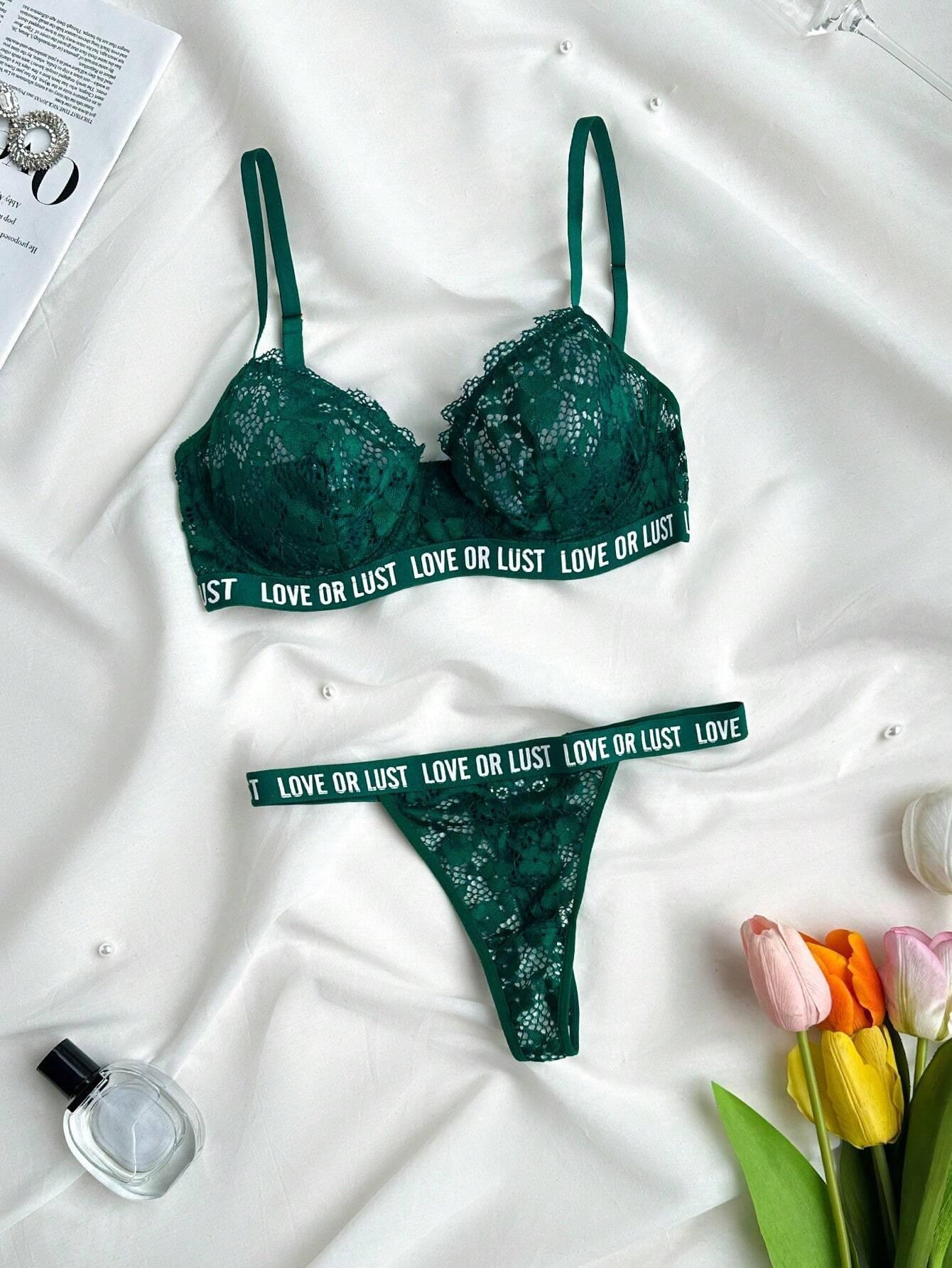 Sexy lingerieset European and American hot-selling women s sexy underwear alphabet sexy underwear set S темно-зеленого