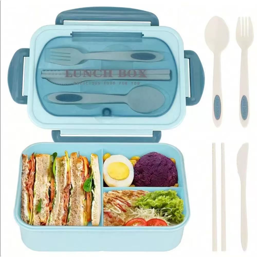 

Popular portable compartment food box set, perfect for students to bring meals. Microwave-safe and keeps food fresh. синій