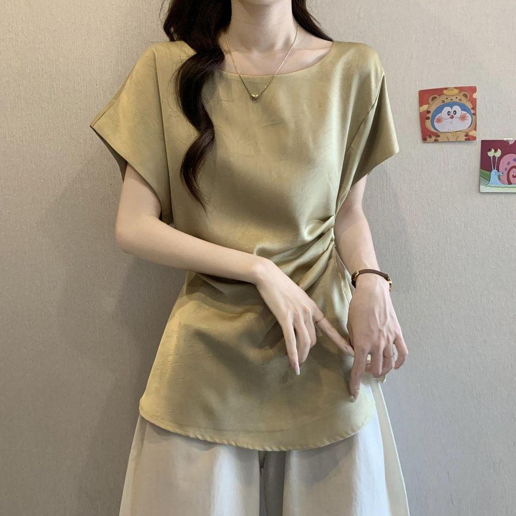 Plus Size Flutter Sleeve Slimming Summer Top - Women's Trendy Loose Fit