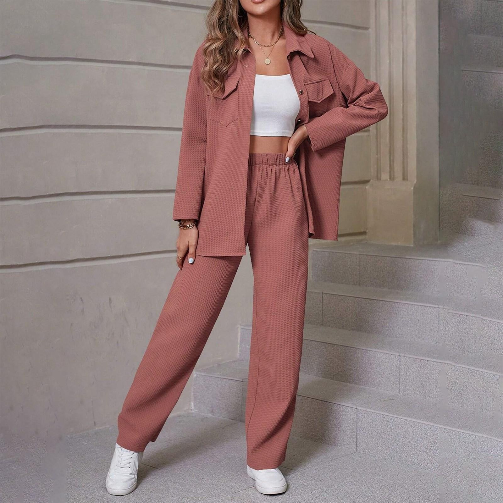 

Женский модный однотонный кардиган с отворотом и длинными рукавами, повседневные брюки, комплект XL арбуз красный