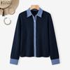 ZANZEA Women Casual Turn Down Collar Loose Long Sleeve Blouse