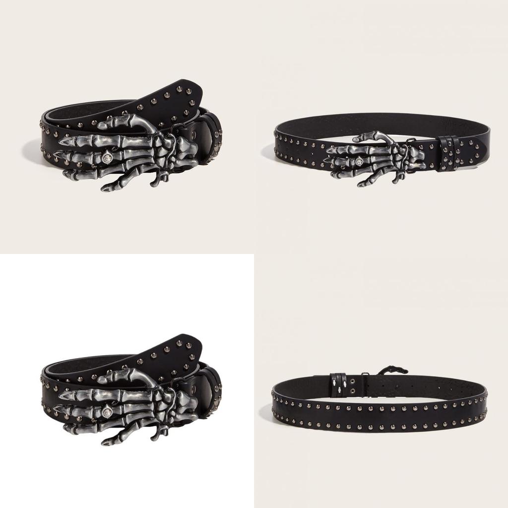 Cintura in Pelle Punk con Teschio e Fibbia Metallica per Uomo Giovane Streetwear Casual