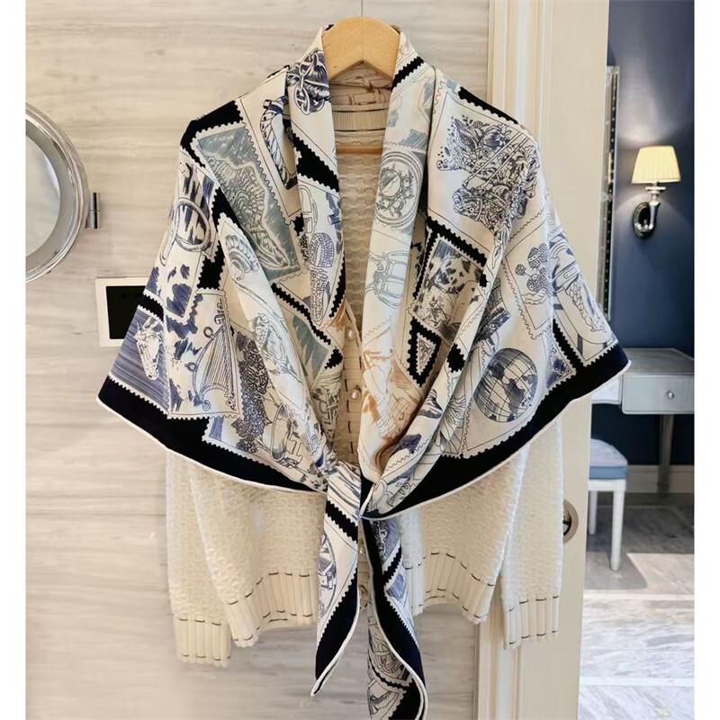 NINA SOLOR Fubao Stamp Collection Silk Wool Scarf