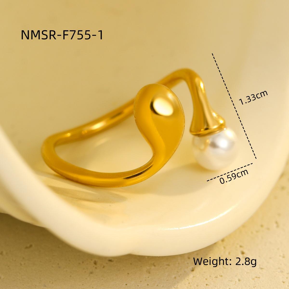 GEMCHIC Women s Geometric Open Ring with Pearl Drop Gold Stainless Steel Fashion Jewelry