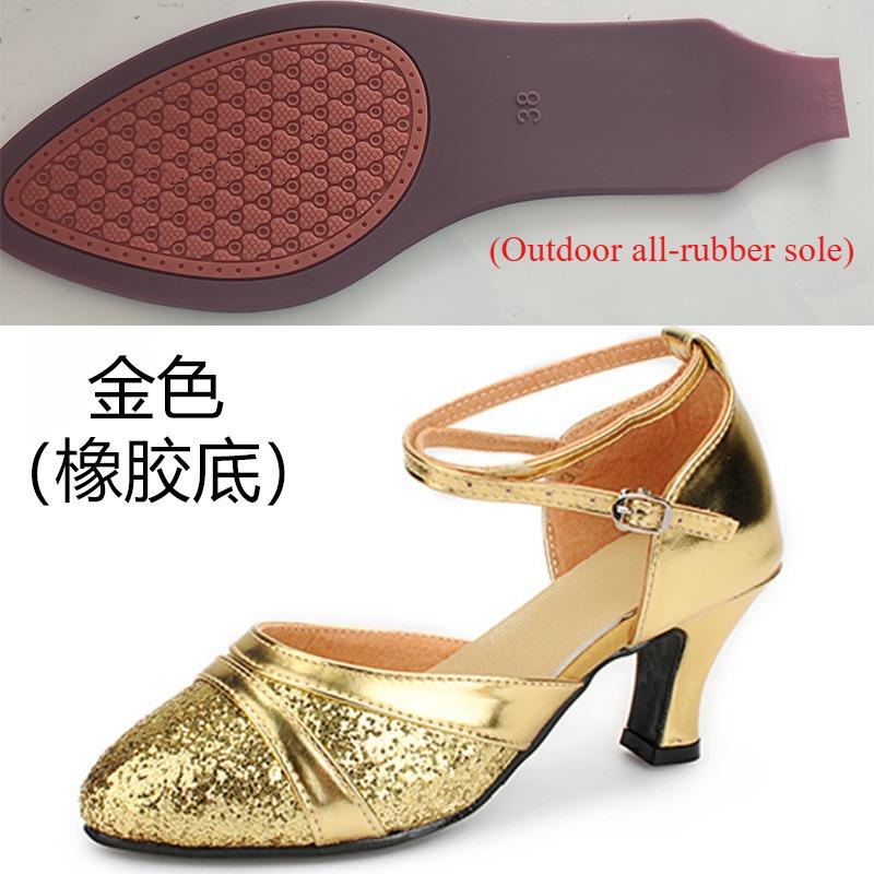 Hot Selling Ladies Modern Dancer Shoes, Tango Shoes, Waltz Indoor/outdoor Gold and Silver Shiny Dance Middle Heel