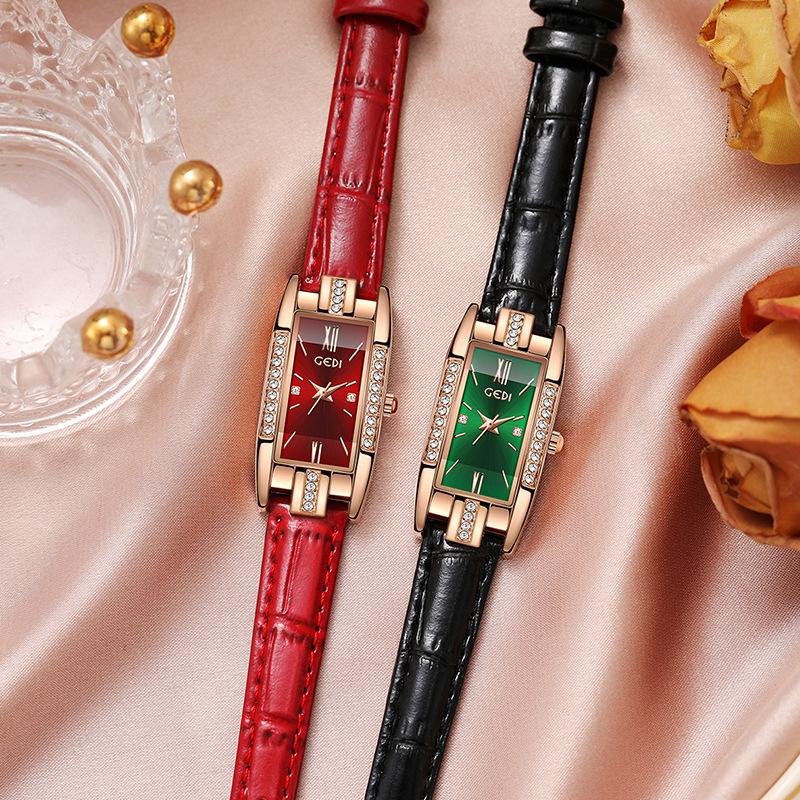 Light Luxury brand Starry Sky Ladies Watch red Leather fashionable and Versatile Square Waterproof Women's Quartz Wristwatches
